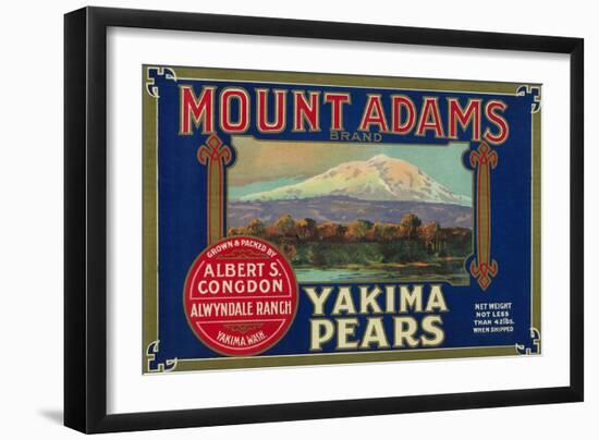 Mount Adams Pear Crate Label - Yakima, WA-Lantern Press-Framed Art Print