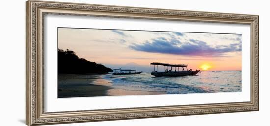 Mount Agung on Bali and Fishing Boats Silhouetted Against Sunset, Gili Trawangan, Indonesia-Matthew Williams-Ellis-Framed Photographic Print