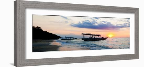 Mount Agung on Bali and Fishing Boats Silhouetted Against Sunset, Gili Trawangan, Indonesia-Matthew Williams-Ellis-Framed Photographic Print