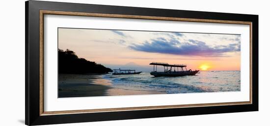 Mount Agung on Bali and Fishing Boats Silhouetted Against Sunset, Gili Trawangan, Indonesia-Matthew Williams-Ellis-Framed Photographic Print