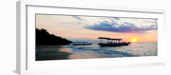 Mount Agung on Bali and Fishing Boats Silhouetted Against Sunset, Gili Trawangan, Indonesia-Matthew Williams-Ellis-Framed Photographic Print