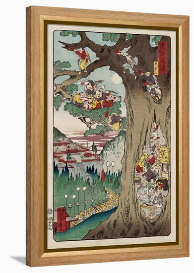 Mount Akiba from the Series Scenes of Famous Places Along the Tokaido Road-Kyosai Kawanabe-Framed Premier Image Canvas