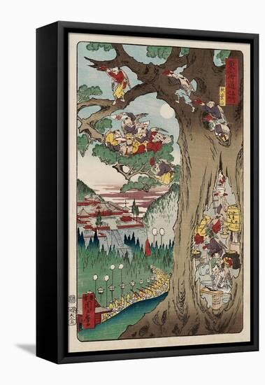 Mount Akiba from the Series Scenes of Famous Places Along the Tokaido Road-Kyosai Kawanabe-Framed Premier Image Canvas