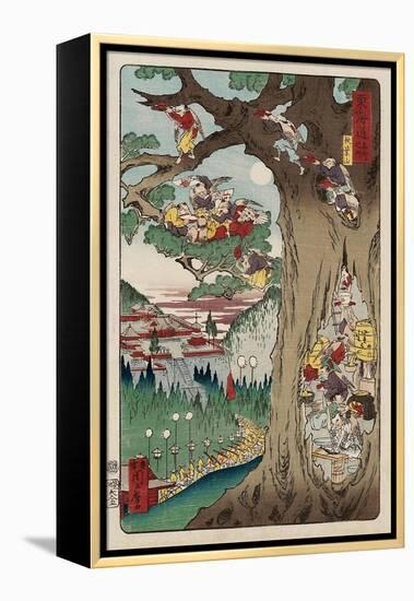 Mount Akiba from the Series Scenes of Famous Places Along the Tokaido Road-Kyosai Kawanabe-Framed Premier Image Canvas