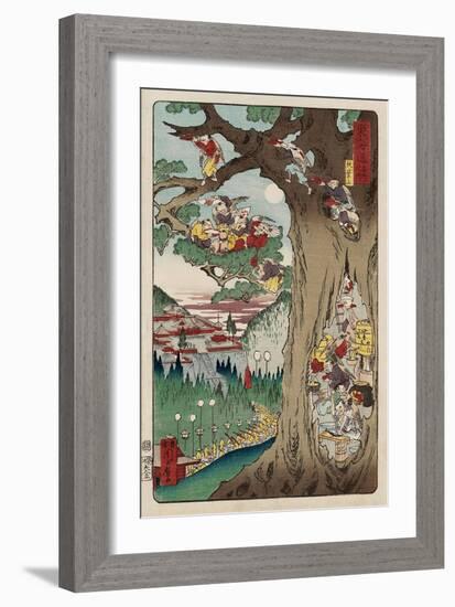 Mount Akiba from the Series Scenes of Famous Places Along the Tokaido Road-Kyosai Kawanabe-Framed Giclee Print