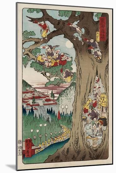 Mount Akiba from the Series Scenes of Famous Places Along the Tokaido Road-Kyosai Kawanabe-Mounted Giclee Print