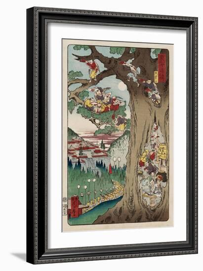 Mount Akiba from the Series Scenes of Famous Places Along the Tokaido Road-Kyosai Kawanabe-Framed Giclee Print