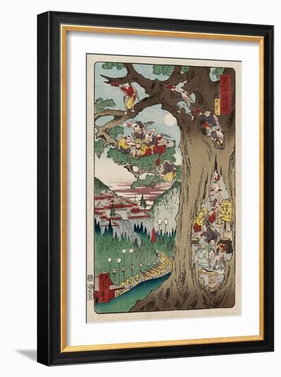 Mount Akiba from the Series Scenes of Famous Places Along the Tokaido Road-Kyosai Kawanabe-Framed Giclee Print