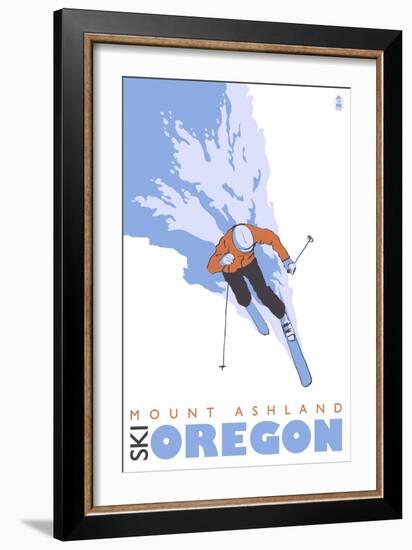 Mount Ashland, Oregon, Stylized Skier-Lantern Press-Framed Art Print