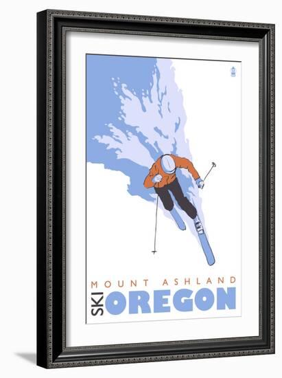 Mount Ashland, Oregon, Stylized Skier-Lantern Press-Framed Art Print