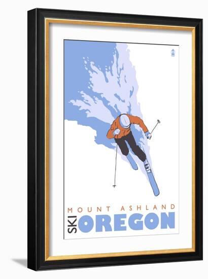 Mount Ashland, Oregon, Stylized Skier-Lantern Press-Framed Art Print