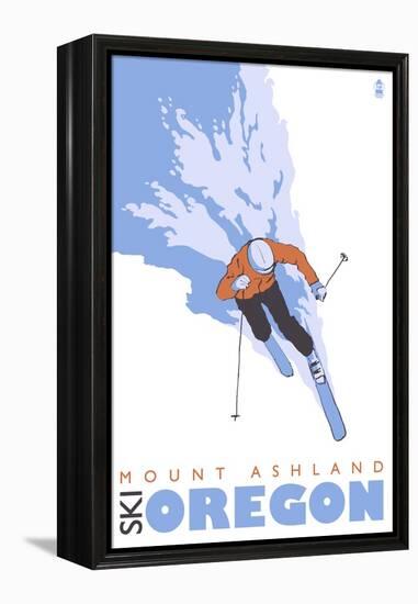 Mount Ashland, Oregon, Stylized Skier-Lantern Press-Framed Stretched Canvas