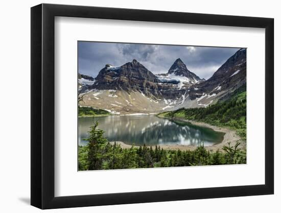 Mount Assiniboine and glacier above a beautiful reflection, Alberta, Canada.-Howie Garber-Framed Photographic Print