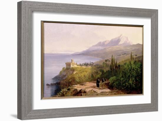 Mount Athos and the Monastery of Stavroniketes, 1857-Edward Lear-Framed Giclee Print