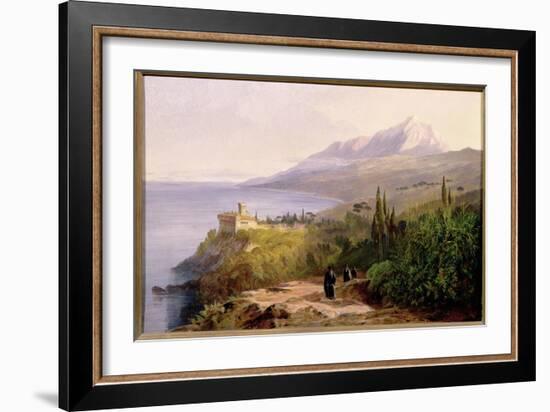 Mount Athos and the Monastery of Stavroniketes, 1857-Edward Lear-Framed Giclee Print