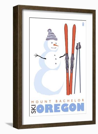 Mount Bachelor, Oregon, Snowman with Skis-Lantern Press-Framed Art Print