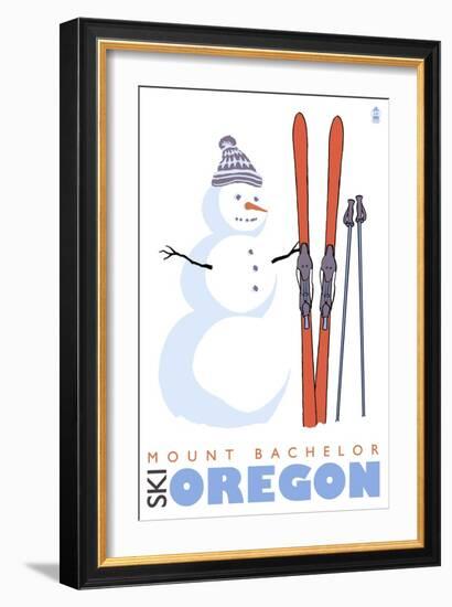 Mount Bachelor, Oregon, Snowman with Skis-Lantern Press-Framed Art Print