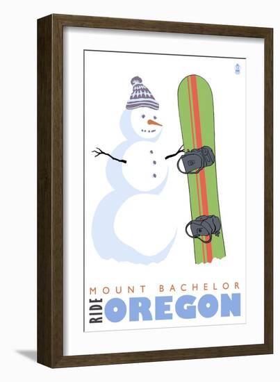 Mount Bachelor, Oregon, Snowman with Snowboard-Lantern Press-Framed Art Print