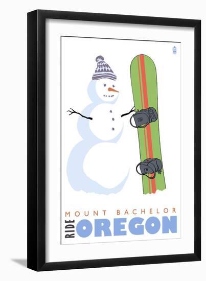 Mount Bachelor, Oregon, Snowman with Snowboard-Lantern Press-Framed Art Print
