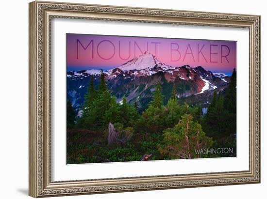 Mount Baker, Washington - Pink and Purple Sunset-Lantern Press-Framed Art Print