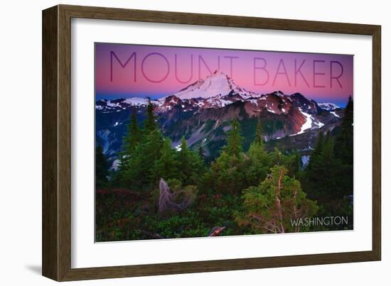 Mount Baker, Washington - Pink and Purple Sunset-Lantern Press-Framed Art Print