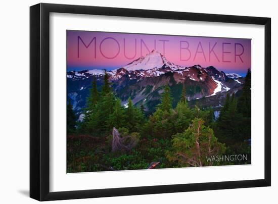 Mount Baker, Washington - Pink and Purple Sunset-Lantern Press-Framed Art Print