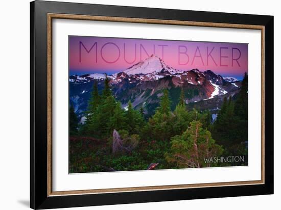 Mount Baker, Washington - Pink and Purple Sunset-Lantern Press-Framed Art Print