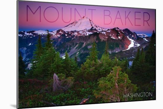 Mount Baker, Washington - Pink and Purple Sunset-Lantern Press-Mounted Art Print