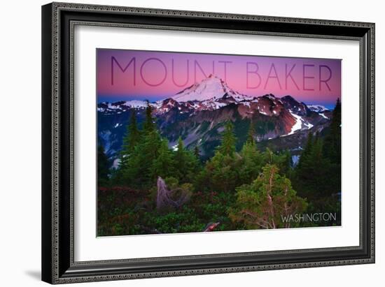 Mount Baker, Washington - Pink and Purple Sunset-Lantern Press-Framed Art Print