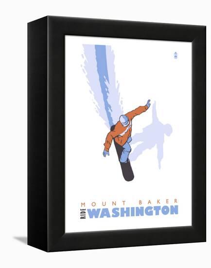 Mount Baker, Washington, Stylized Snowboarder-Lantern Press-Framed Stretched Canvas