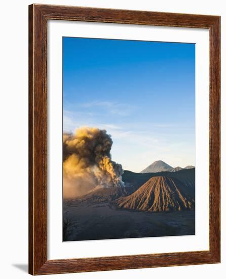 Mount Bromo Volcano Erupting at Sunrise, Sending Volcanic Ash High into Sky, East Java, Indonesia-Matthew Williams-Ellis-Framed Photographic Print