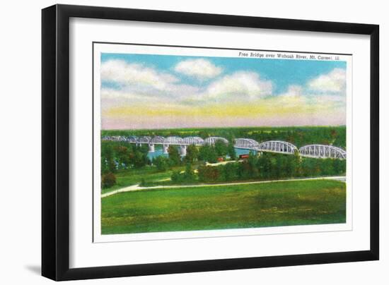 Mount Carmel, Illinois, Panoramic View of the Free Bridge over Wabash River-Lantern Press-Framed Art Print