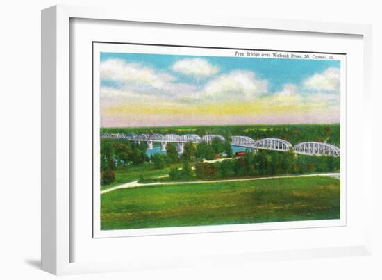 Mount Carmel, Illinois, Panoramic View of the Free Bridge over Wabash River-Lantern Press-Framed Art Print