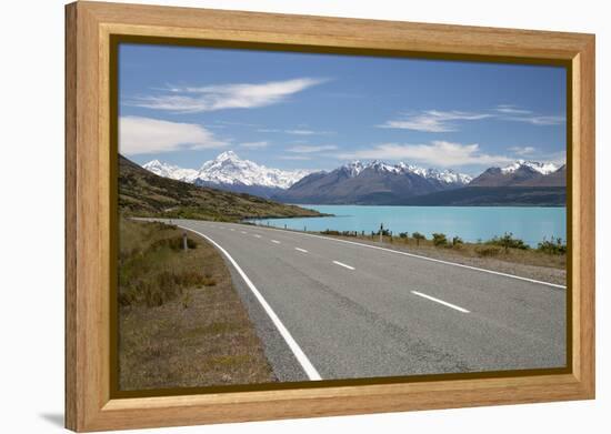 Mount Cook and Lake Pukaki with Empty Mount Cook Road, Mount Cook National Park, Canterbury Region-Stuart Black-Framed Premier Image Canvas