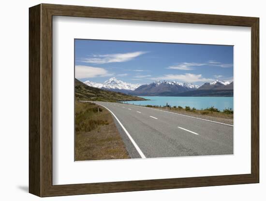 Mount Cook and Lake Pukaki with Empty Mount Cook Road, Mount Cook National Park, Canterbury Region-Stuart Black-Framed Photographic Print