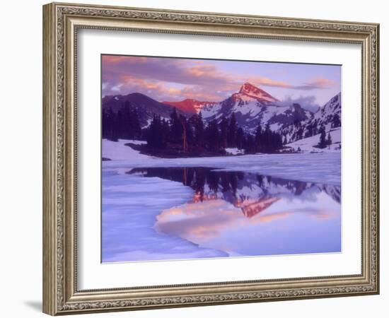 Mount Dana at Sunset Reflecting in Partially Frozen Lake, Sierra Nevada Mountains, California, USA-Christopher Talbot Frank-Framed Photographic Print