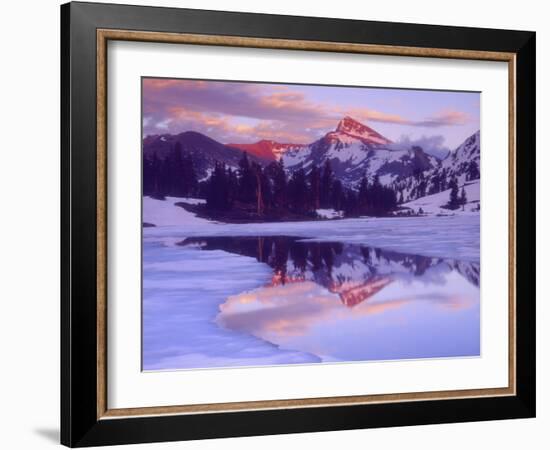 Mount Dana at Sunset Reflecting in Partially Frozen Lake, Sierra Nevada Mountains, California, USA-Christopher Talbot Frank-Framed Photographic Print