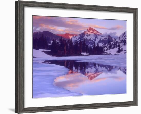 Mount Dana at Sunset Reflecting in Partially Frozen Lake, Sierra Nevada Mountains, California, USA-Christopher Talbot Frank-Framed Photographic Print