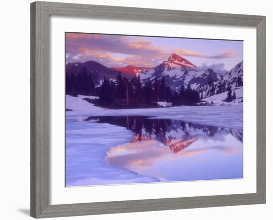 Mount Dana at Sunset Reflecting in Partially Frozen Lake, Sierra Nevada Mountains, California, USA-Christopher Talbot Frank-Framed Photographic Print