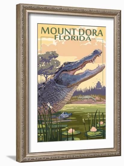 Mount Dora, Florida - Alligator Scene-Lantern Press-Framed Art Print