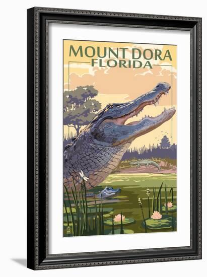 Mount Dora, Florida - Alligator Scene-Lantern Press-Framed Art Print