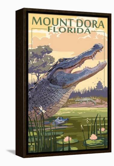 Mount Dora, Florida - Alligator Scene-Lantern Press-Framed Stretched Canvas