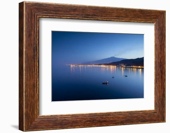 Mount Etna and Giardini Naxos at Dusk, Sicily, Italy, Mediterranean, Europe-John-Framed Photographic Print