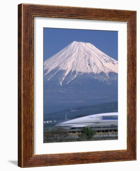 Mount Fuji and Bullet Train (Shinkansen), Honshu, Japan-Steve Vidler-Framed Photographic Print