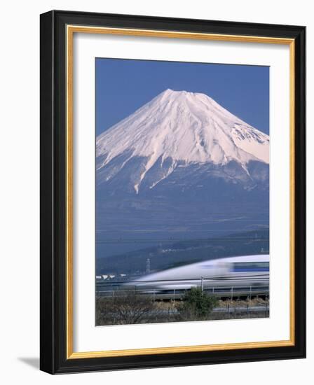 Mount Fuji and Bullet Train (Shinkansen), Honshu, Japan-Steve Vidler-Framed Photographic Print