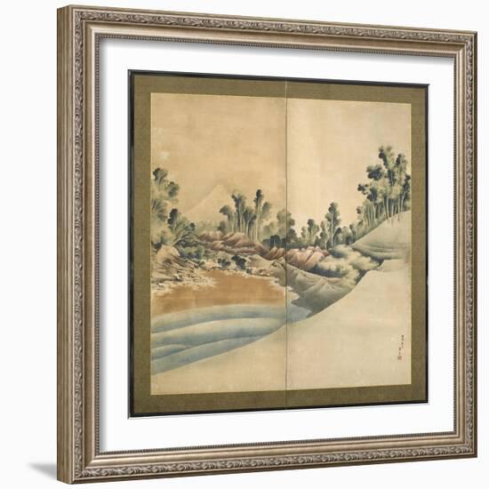 Mount Fuji and Enoshima, Edo Period, C.1825-Katsushika Hokusai-Framed Giclee Print