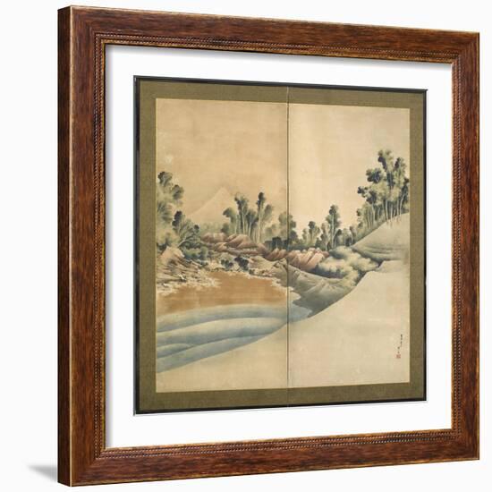 Mount Fuji and Enoshima, Edo Period, C.1825-Katsushika Hokusai-Framed Giclee Print