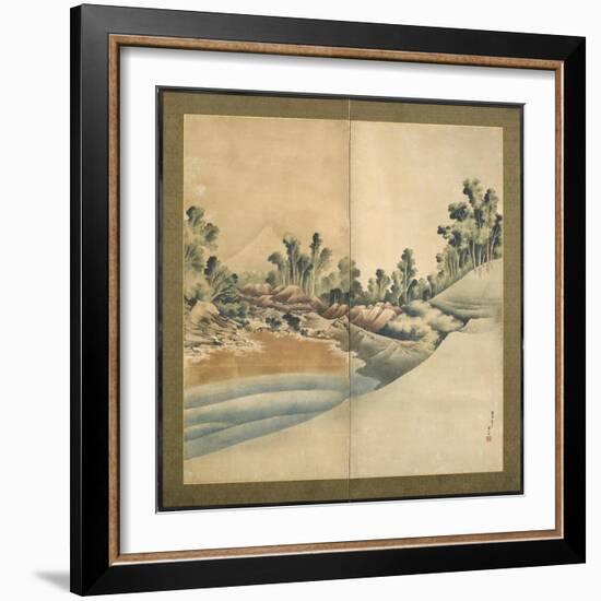 Mount Fuji and Enoshima, Edo Period, C.1825-Katsushika Hokusai-Framed Giclee Print