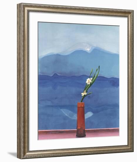 Mount Fuji and Flowers-David Hockney-Framed Art Print