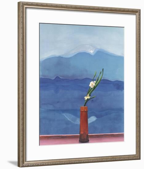 Mount Fuji and Flowers-David Hockney-Framed Art Print